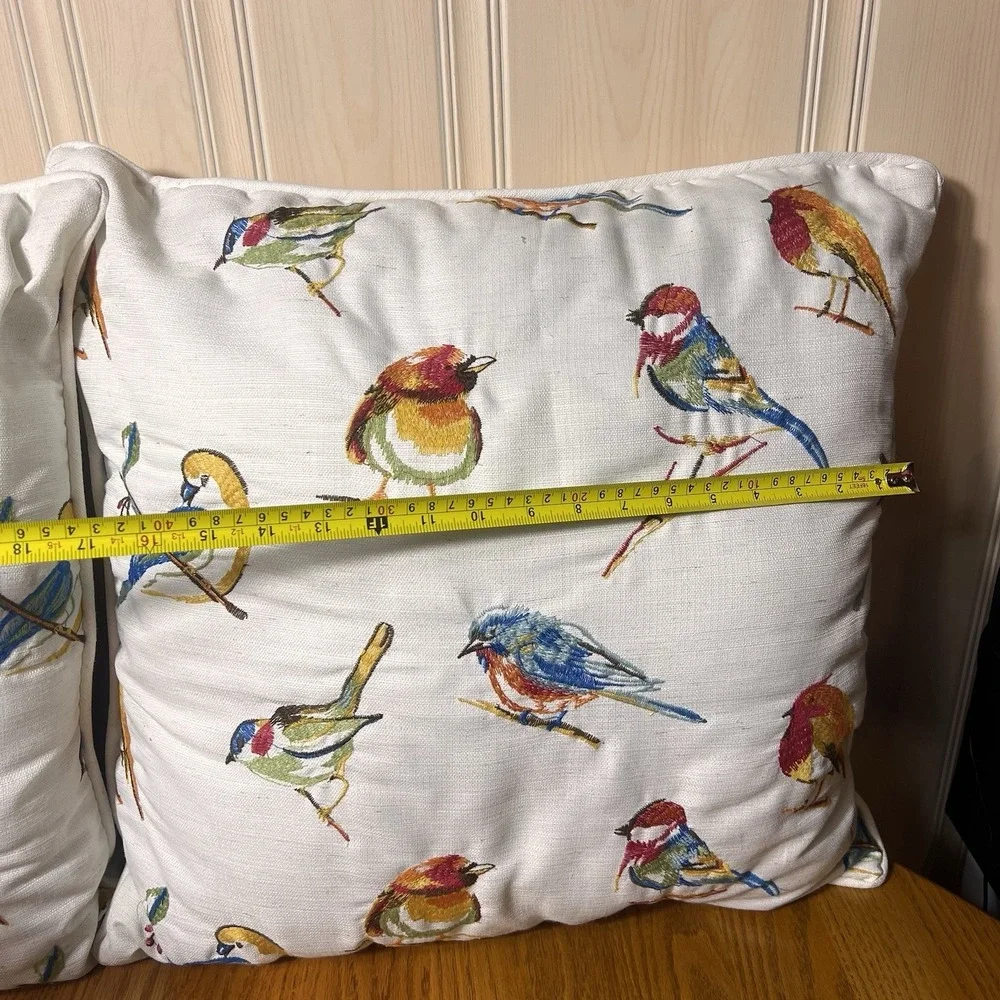 Set of 2 Colorful Bird Print Throw Pillows 18x18 Cottagecore Farmhouse Decor